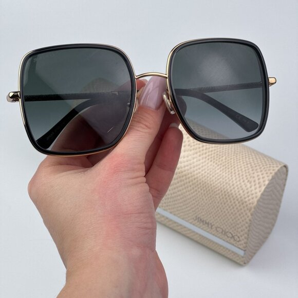 Jimmy Choo Women Black Gold Grey Square BRAND NEW Sunglasses JAYLA/S 02F7 - Picture 2 of 13